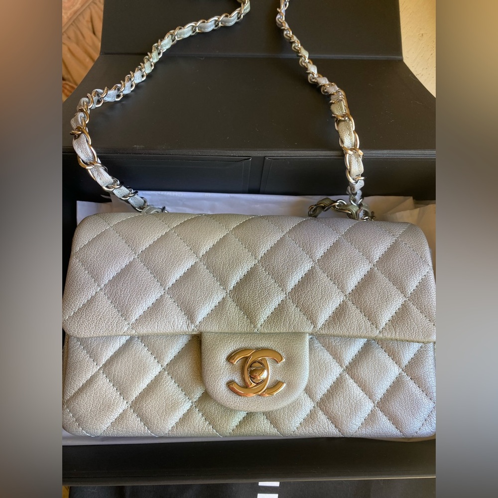 Chanel 22C rectangular mini flap handbag chevre(goat) brand new condition.